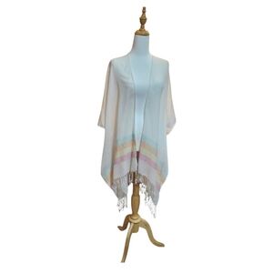 🇨🇦Far West, Cream, Fringed Kimono With Pastel Stripes